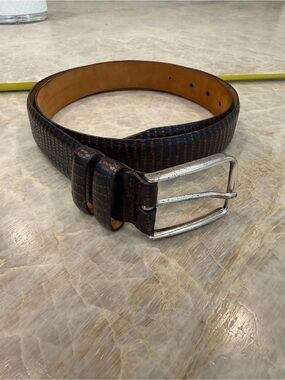 Remo Tulliani Dark Brown Textured Leather Belt with Silver Buckle